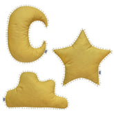 Set perne decorative din bumbac, cu ciucuri,  pentru camera copilului, forma de steluta, norisor si luna. Odiseea lui Artur